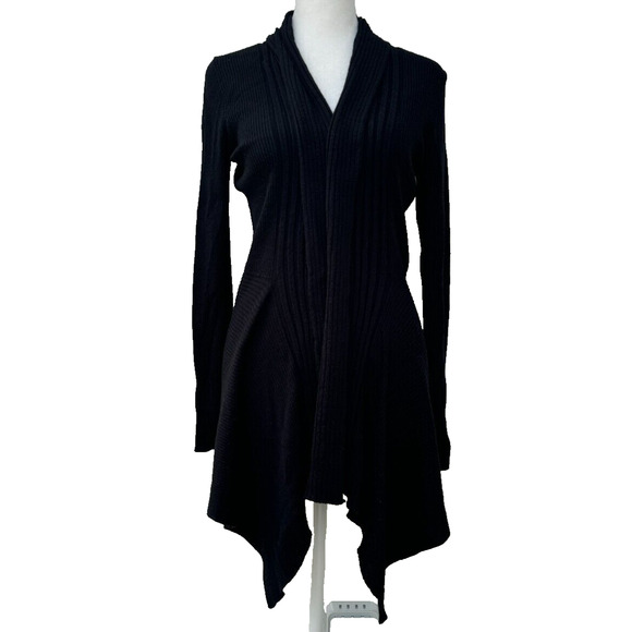 Firuze San Francisco Women's Wrap Sweater Black Ribbed Long Sleeve Size S Elegan - Picture 1 of 9